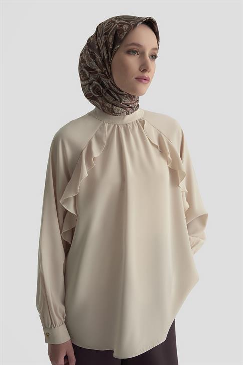 Armine Yanları Fırfırlı Bluz 25K3823 Bej