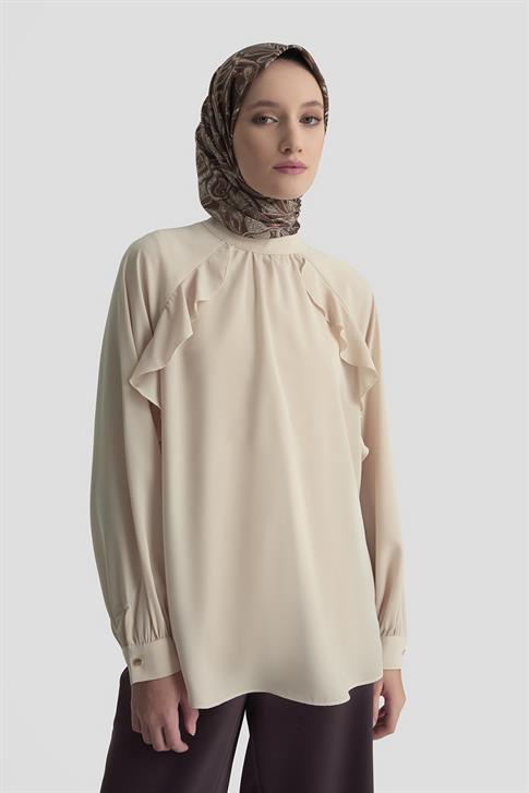 Armine Yanları Fırfırlı Bluz 25K3823 Bej