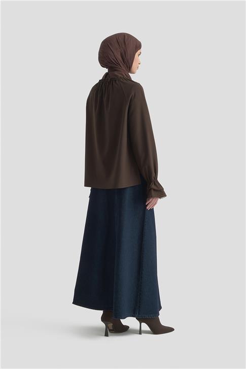 Armine Kolu Fırfırlı Bluz 25K3832 Acı Kahve