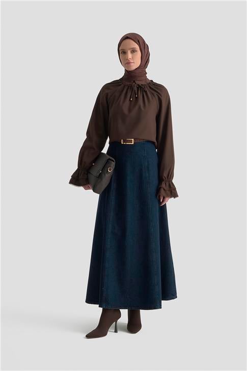 Armine Kolu Fırfırlı Bluz 25K3832 Acı Kahve