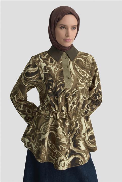 Armine Yakası Ve Kolu Triko Detaylı Bluz 25K3844 Camel