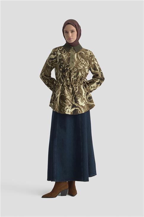 Armine Yakası Ve Kolu Triko Detaylı Bluz 25K3844 Camel