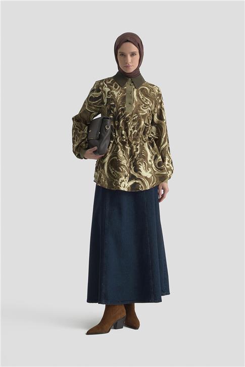 Armine Yakası Ve Kolu Triko Detaylı Bluz 25K3844 Camel