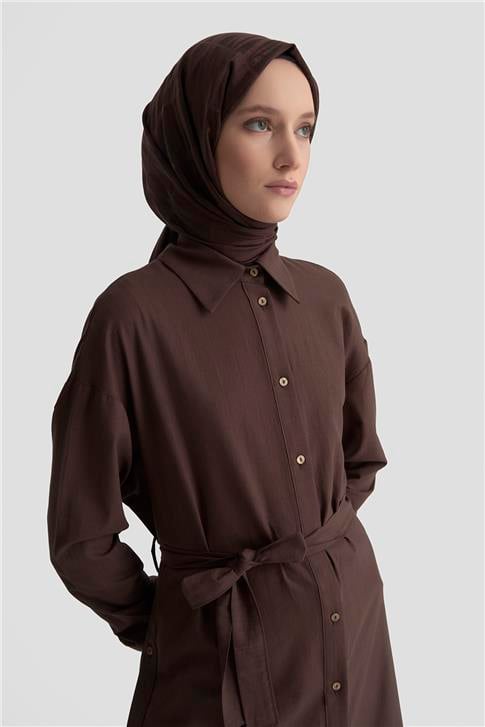 Armine Yanları Düğmeli Tunik Elbie 25K4000 Acı Kahve