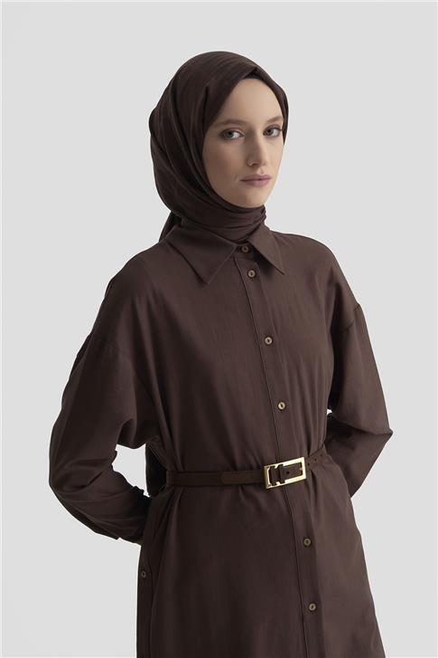 Armine Yanları Düğmeli Tunik Elbie 25K4000 Acı Kahve