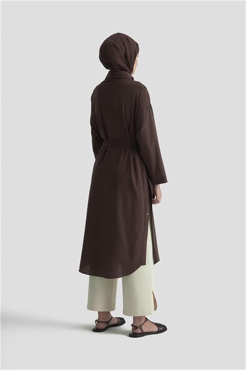 Armine Yanları Düğmeli Tunik Elbie 25K4000 Acı Kahve
