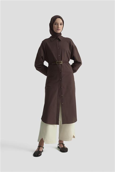 Armine Yanları Düğmeli Tunik Elbie 25K4000 Acı Kahve