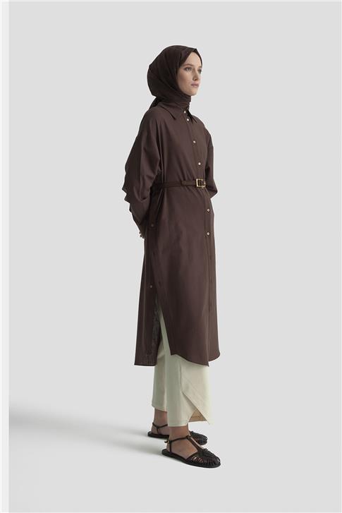 Armine Yanları Düğmeli Tunik Elbie 25K4000 Acı Kahve