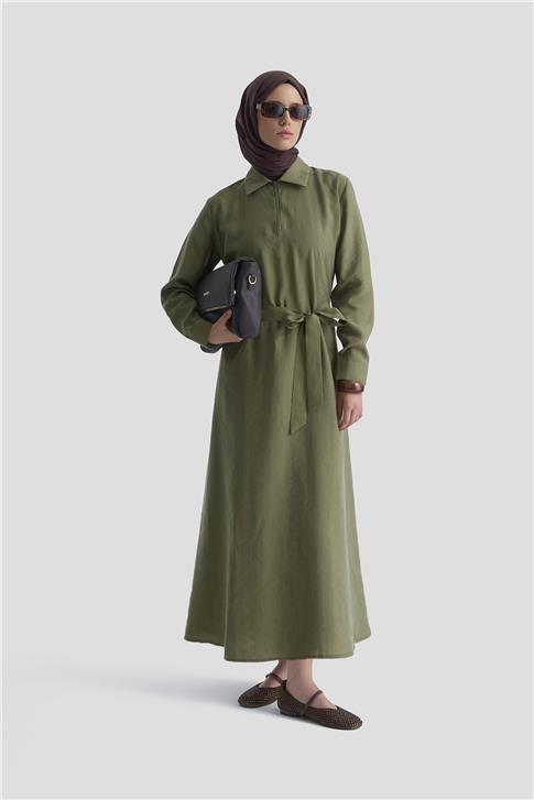 Armine Fermuar Detaylı Elbise 25KD4006 Haki