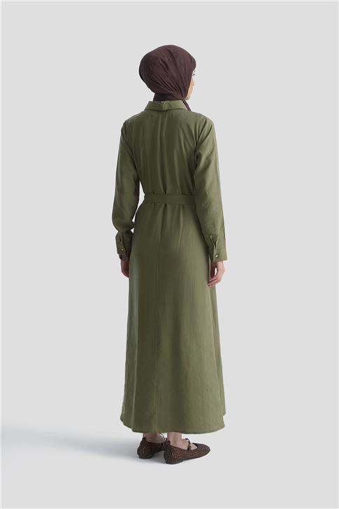 Armine Fermuar Detaylı Elbise 25KD4006 Haki