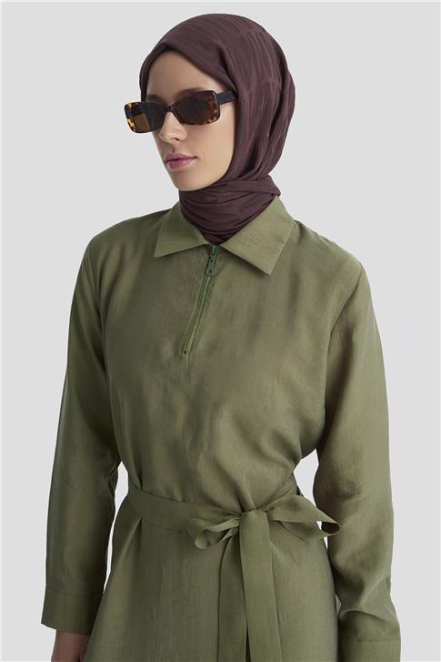 Armine Fermuar Detaylı Elbise 25KD4006 Haki