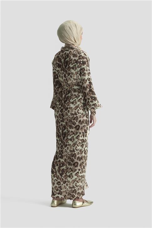 Armine Leopar Desenli Elbise 25KD4010 Camel