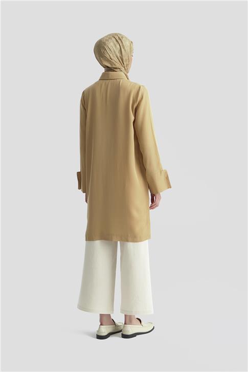 Armine Kalın Manşetli Tencel Tunik 25KD4012 Camel