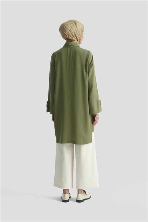 Armine Kalın Manşetli Tencel Tunik 25KD4012 Haki