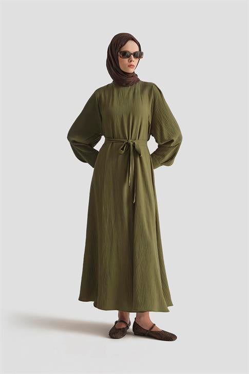 Armine Balon Kollu Elbise 25KD4013 Haki