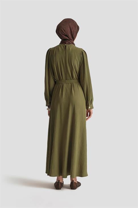 Armine Balon Kollu Elbise 25KD4013 Haki