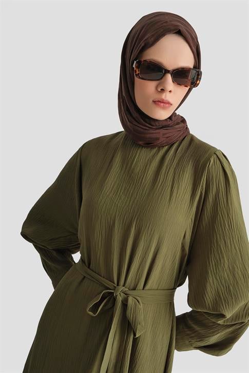 Armine Balon Kollu Elbise 25KD4013 Haki