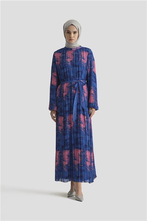 Armine Desenli Elbise 25YD4015 Saks