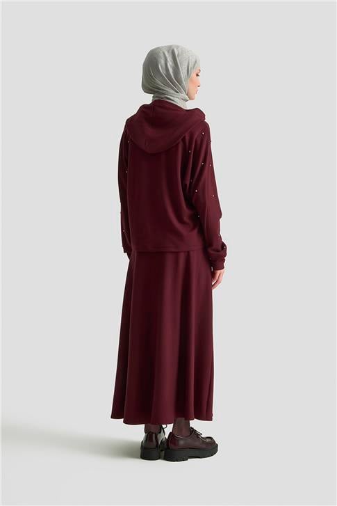 Armine Taşlı Kapüşonlu Sweat 25KD4031 Mürdüm