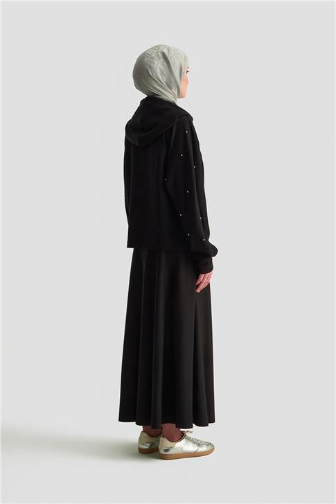 Armine Taşlı Kapüşonlu Sweat 25KD4031 Siyah