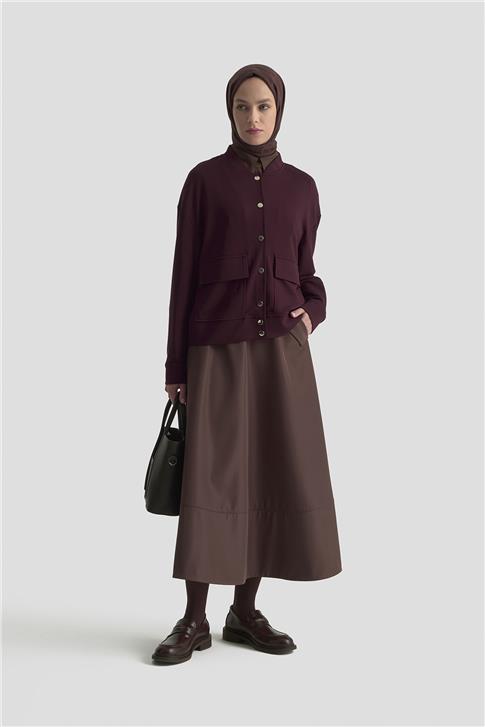 Armine Zımbalı Örme Ceket 25KD4032 Mürdüm