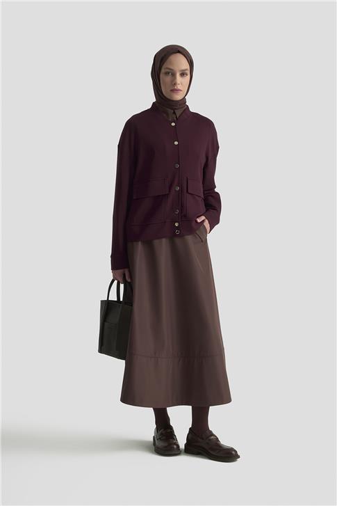 Armine Zımbalı Örme Ceket 25KD4032 Mürdüm