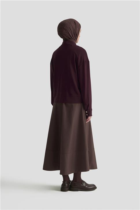 Armine Zımbalı Örme Ceket 25KD4032 Mürdüm