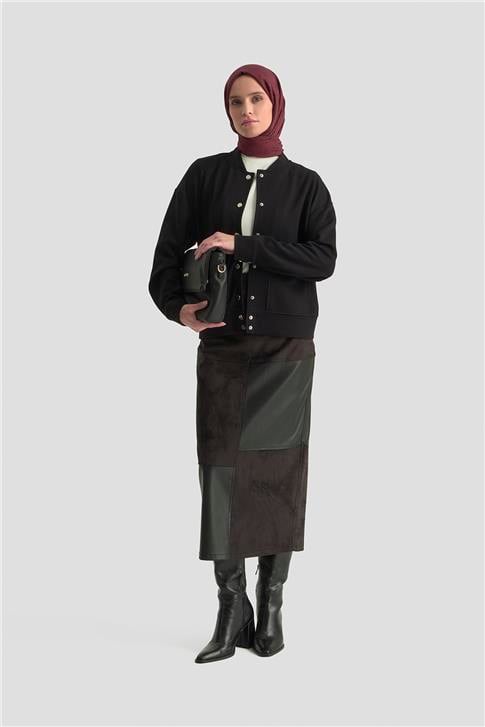 Armine Zımbalı Örme Ceket 25KD4032 Siyah