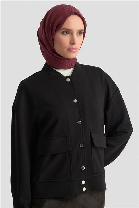 Armine Zımbalı Örme Ceket 25KD4032 Siyah