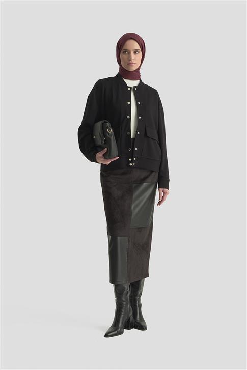 Armine Zımbalı Örme Ceket 25KD4032 Siyah