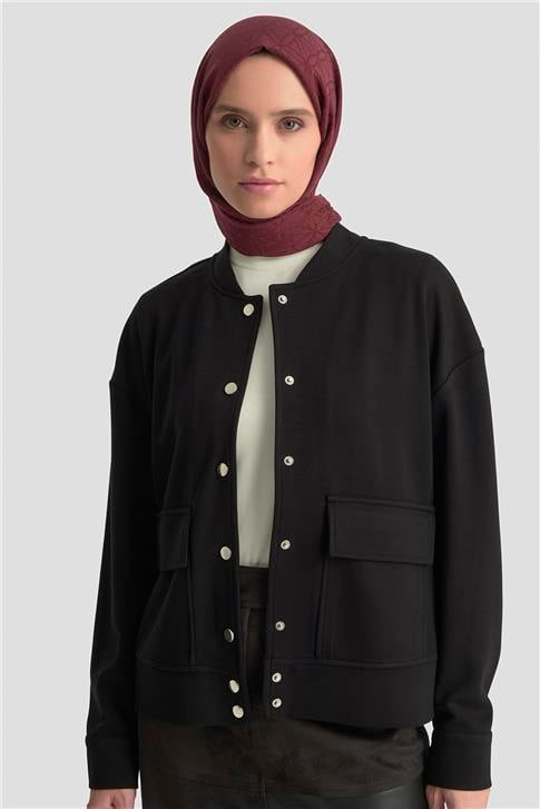 Armine Zımbalı Örme Ceket 25KD4032 Siyah