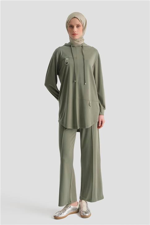 Armine Kapüşonlu Örme Rayon Takım 25KD4386 Haki