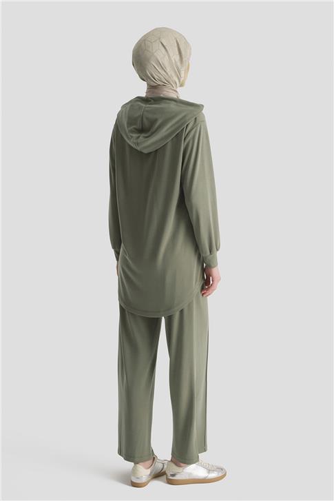 Armine Kapüşonlu Örme Rayon Takım 25KD4386 Haki