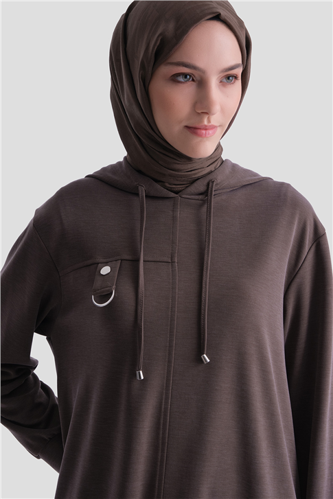 Armine Kapüşonlu Örme Rayon Takım 25KD4386 Kahverengi