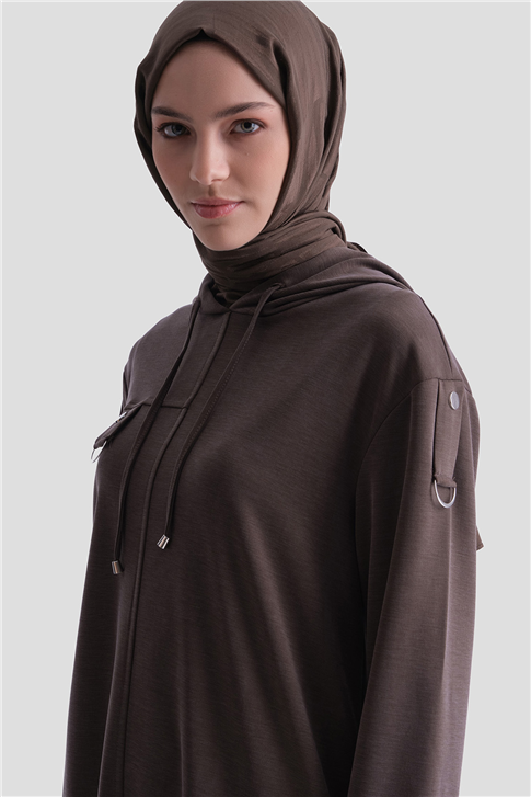 Armine Kapüşonlu Örme Takım 25KD4386 Kahverengi