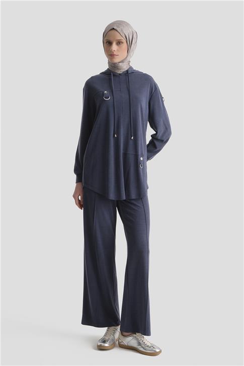 Armine Kapüşonlu Örme Rayon Takım 25KD4386 Lacivert