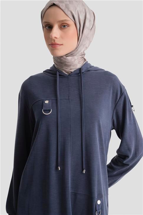 Armine Kapüşonlu Örme Rayon Takım 25KD4386 Lacivert