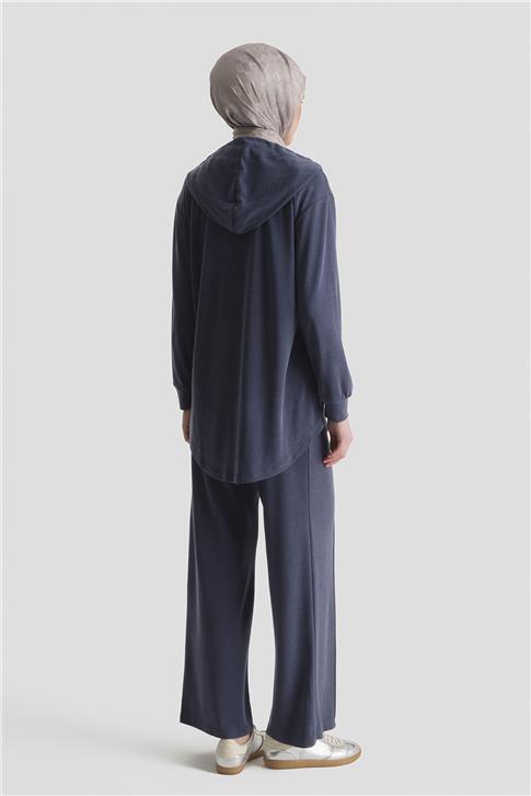 Armine Kapüşonlu Örme Rayon Takım 25KD4386 Lacivert