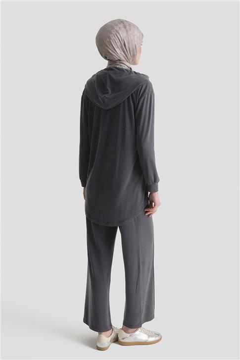 Armine Kapüşonlu Örme Takım 25KD4386 Siyah