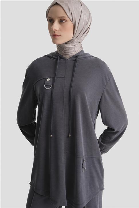 Armine Kapüşonlu Örme Takım 25KD4386 Siyah