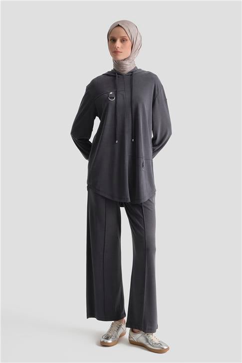 Armine Kapüşonlu Örme Takım 25KD4386 Siyah