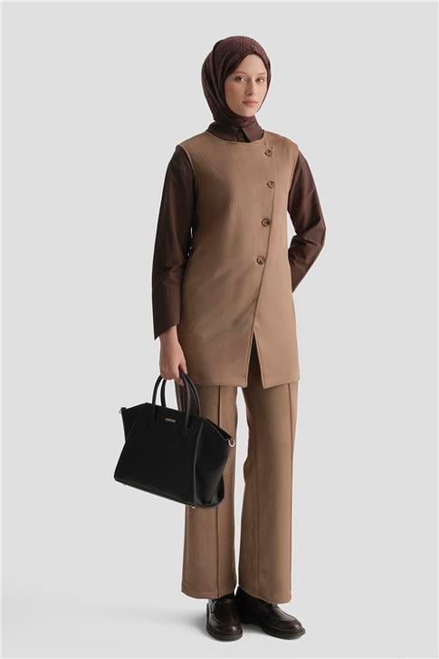 Armine Yelekli Süet Takım 25KD4395 Camel