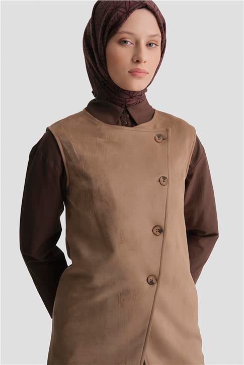 Armine Yelekli Süet Takım 25KD4395 Camel
