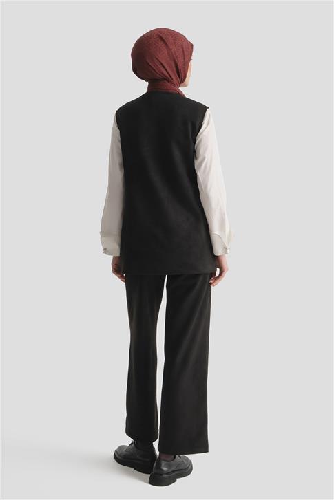 Armine Yelekli Süet Takım 25KD4395 Siyah