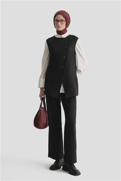 Armine Yelekli Süet Takım 25KD4395 Siyah