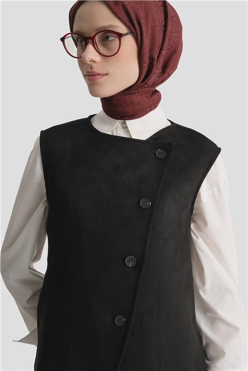 Armine Yelekli Süet Takım 25KD4395 Siyah