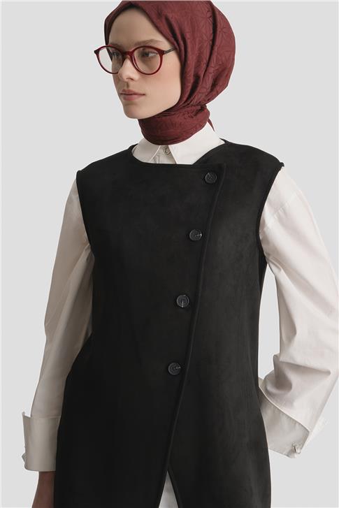 Armine Yelekli Süet Takım 25KD4395 Siyah