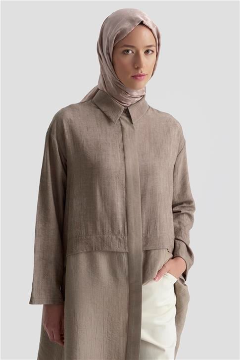 Armine Efektli Kumaş Mixli Tunik 25K4902 Kakao