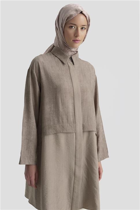 Armine Efektli Kumaş Mixli Tunik 25K4902 Kakao