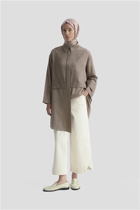 Armine Efektli Kumaş Mixli Tunik 25K4902 Kakao